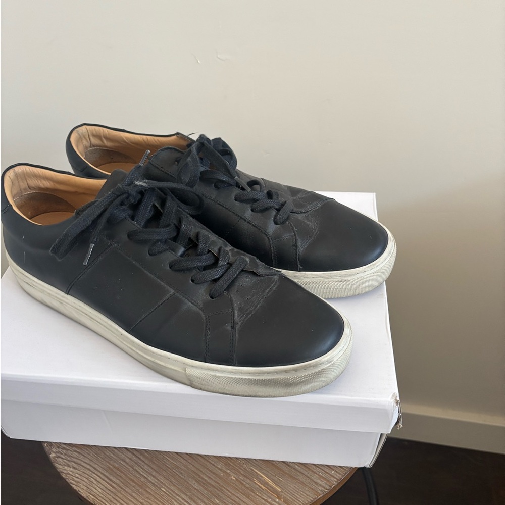 Greats Black Leather Low-Top Sneakers with White Sole